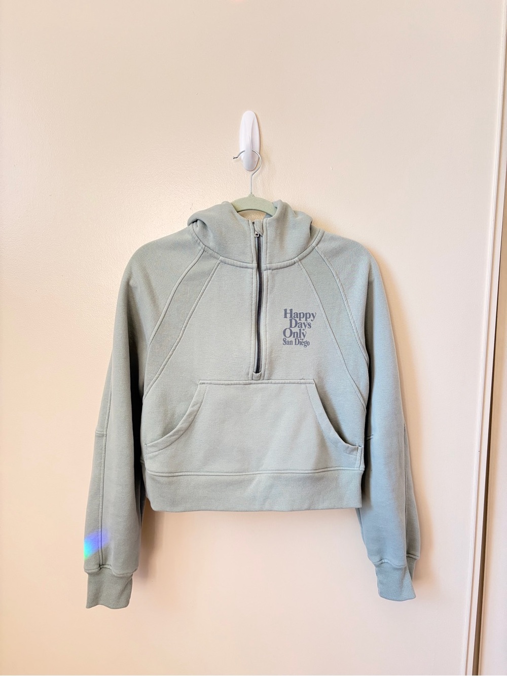 Happy Days Only San Diego Half-Zip Hoodie Sweater - Sage Green XS/S